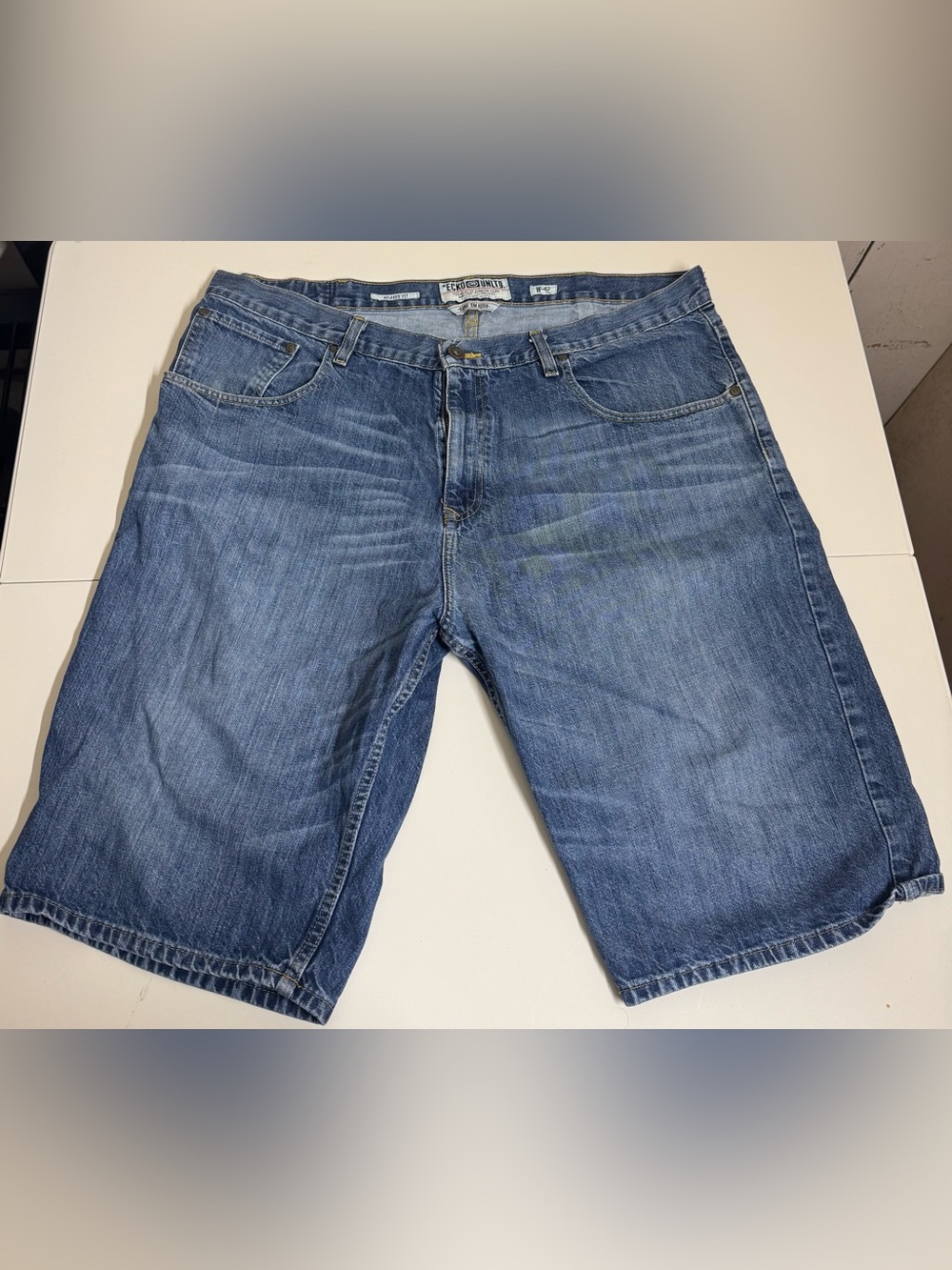 Ecko Unltd. Denim Jean Shorts Blue Wash Y2K Rhino Size W 42 - Baggy Big & Tall